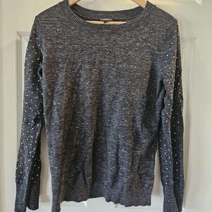 Express Charcoal Crew Neck Sweater with White Accents